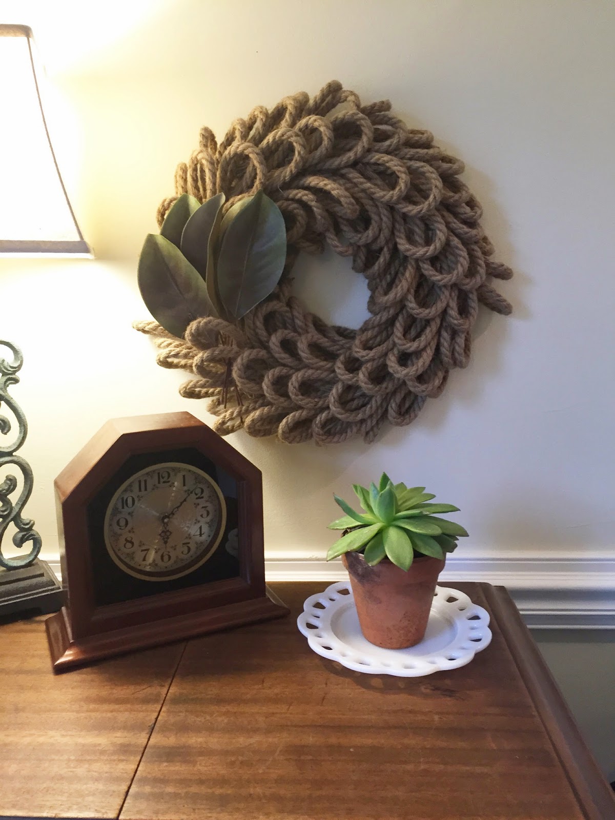 Thrifty Finds and Redesigns Rope Wreath Living Room Update