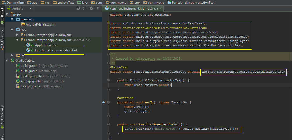 Espresso and Android Studio Yair Carreno