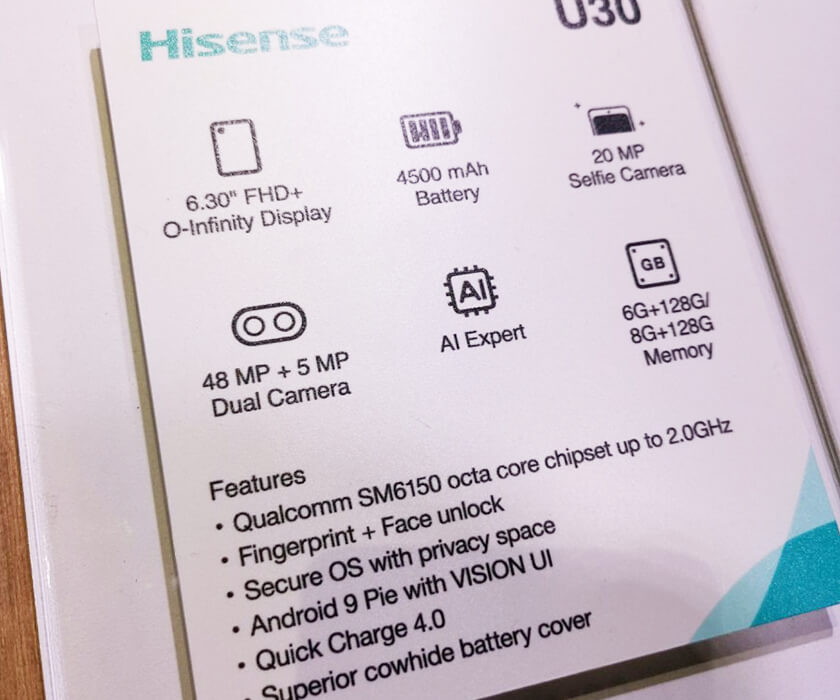 Hisense U30 especificaciones técnicas