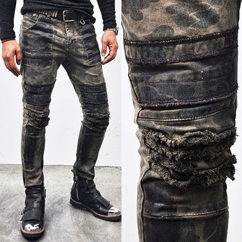 Re) Mens Hardcore Wax Coated Grunge Camo Biker-Jeans 108 | Fast Fashion ...