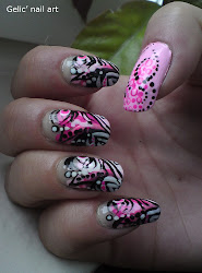 pink nail dots mix stripes nails