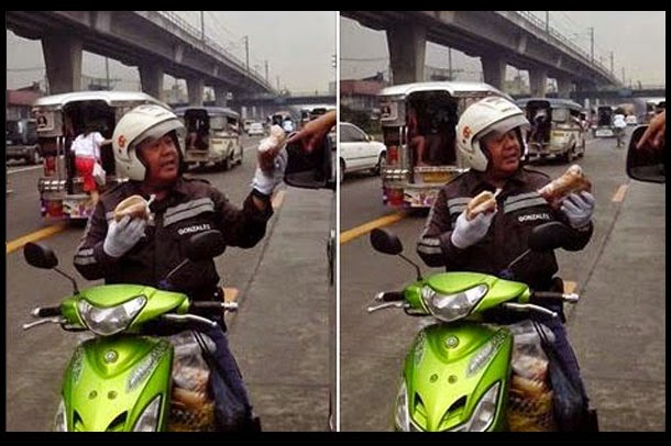 A picture showing a Police enforcer selling Filipino food named 'Kakanin' in EDSA has gained many likes and shares which made it viral in the Social Networking site today