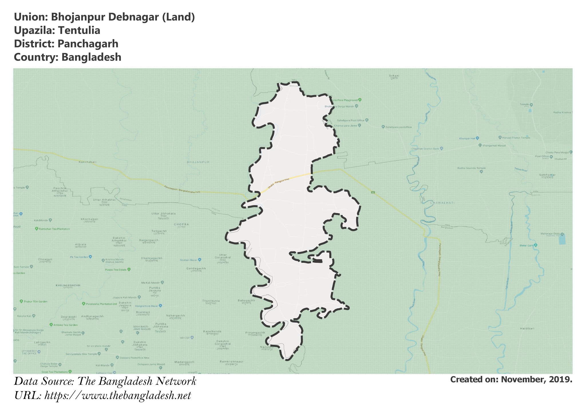 Map of Bhojanpur Debnagar of Panchagarh, Bangladesh.