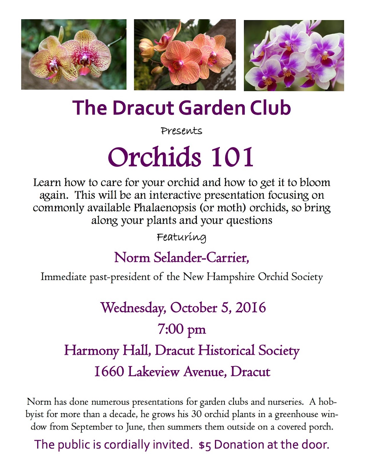 The Dracut Garden Club Orchids 101 At Our October Meeting