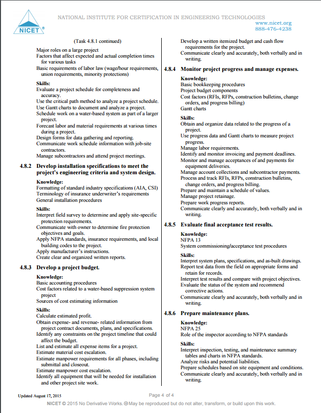 NICET Water Based Systems Layout I, II & III