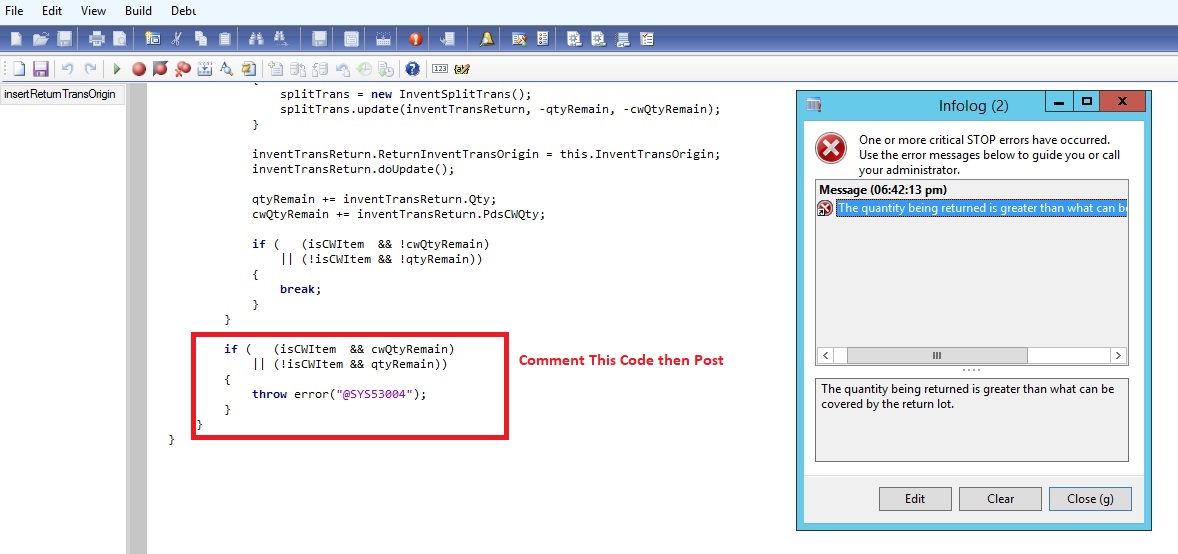 Microsoft Dynamics AX : The Quantity Being Returned is greater than ...