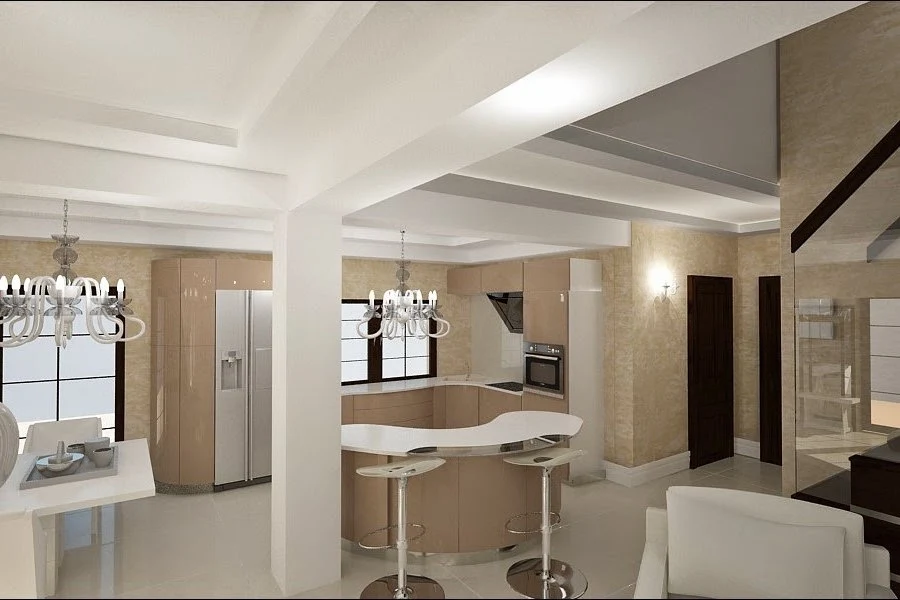 Design interior - bucatarie - cu living - casa - moderna 