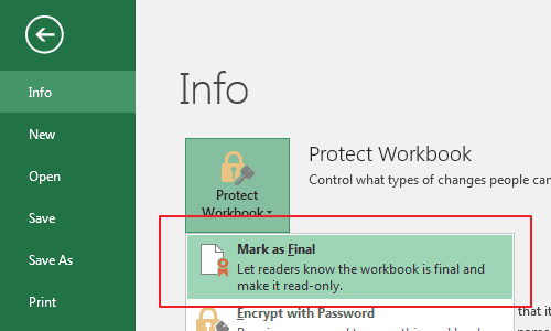 Mark as Final Excel File