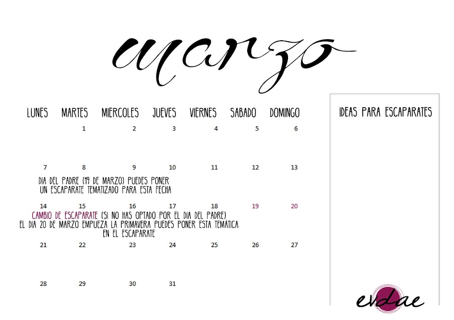 calendario escaparates 2016 marzo