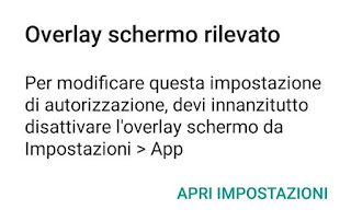 overlay schermo rilevato errore android overlay