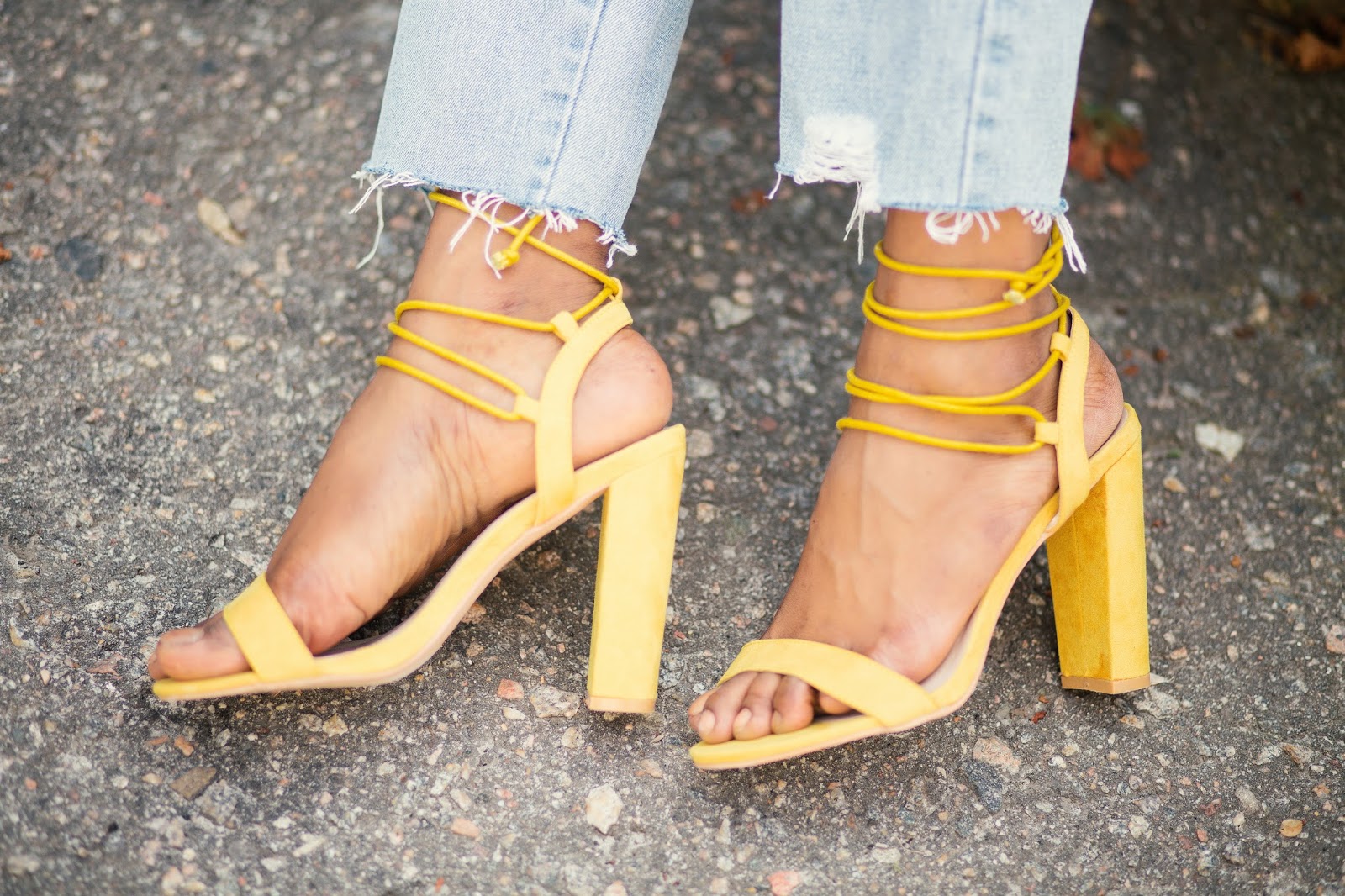 mustard block heel shoes