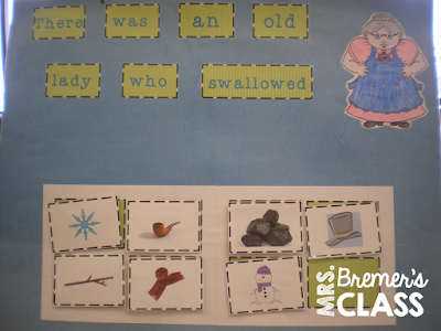 There Was an Old Lady Who Swallowed sequencing pictures, anchor chart, and book companions for EVERY book in the series!