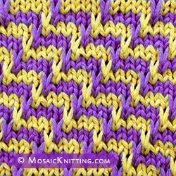 Zig Zag Diagonal (Slip stitch Pattern 3). Easy stitch pattern to memorize and quick to knit, too. 