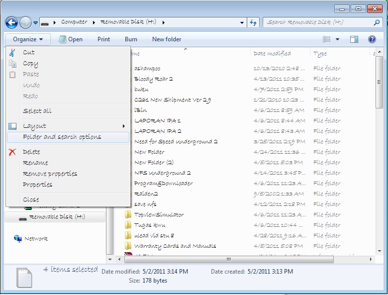 Cara menampilkan file tersembunyi hidden file di windows 7