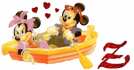 Alfabeto brillante de Mickey y Minnie paseando en lancha Z. 