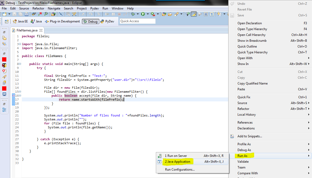 JavaPrint all the file names starting with "Test" Automation Home