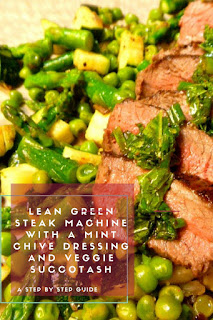 Lean Green Steak Machine with a Mint Chive Dressing and Veggie Succotash.  This one just screams fresh and seasonal...a fantastic alfresco meal! - Slice of Southern