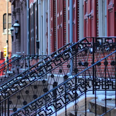 Wrought iron railings in Colonial Philadelphia in winter
