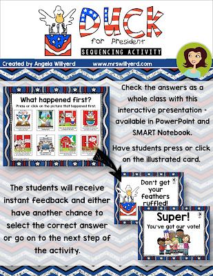 Duck for President Sequencing Activity Companion Resource for Presidents' Day or Election Day