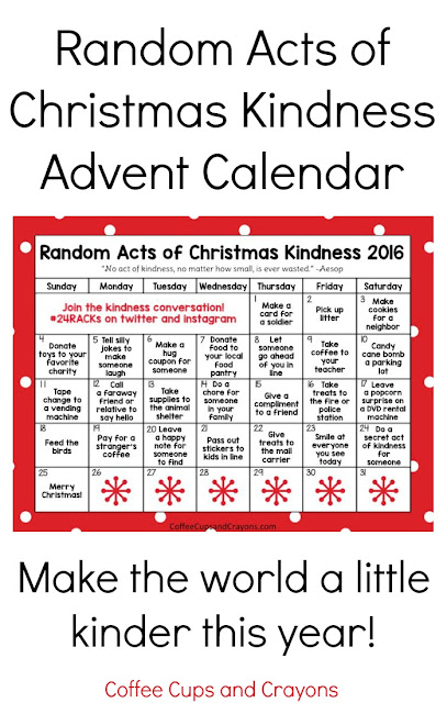 2016 Random Acts of Christmas Kindness printable advent calendar. Download and make the world a little kinder this holiday season