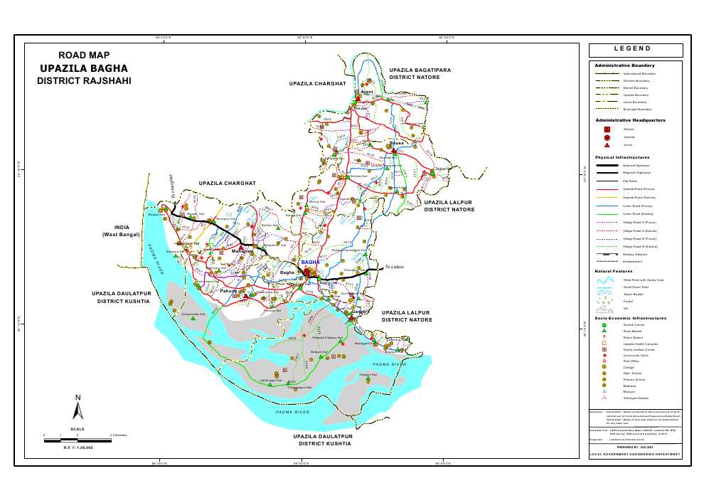 Bagha Upazila Road Map Rajshahi District Bangladesh