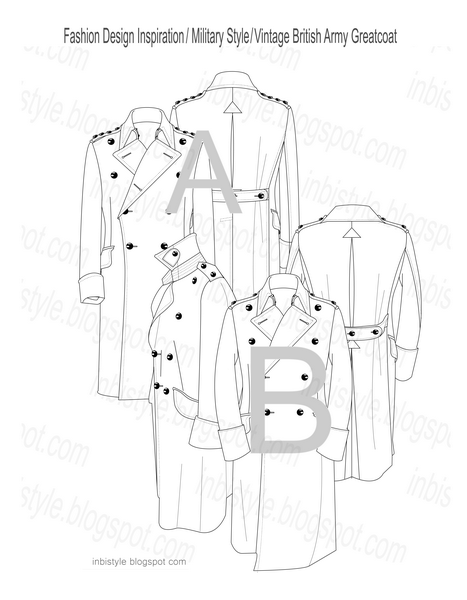 2 Vintage British Army Greatcoat Vector Flat Sketches