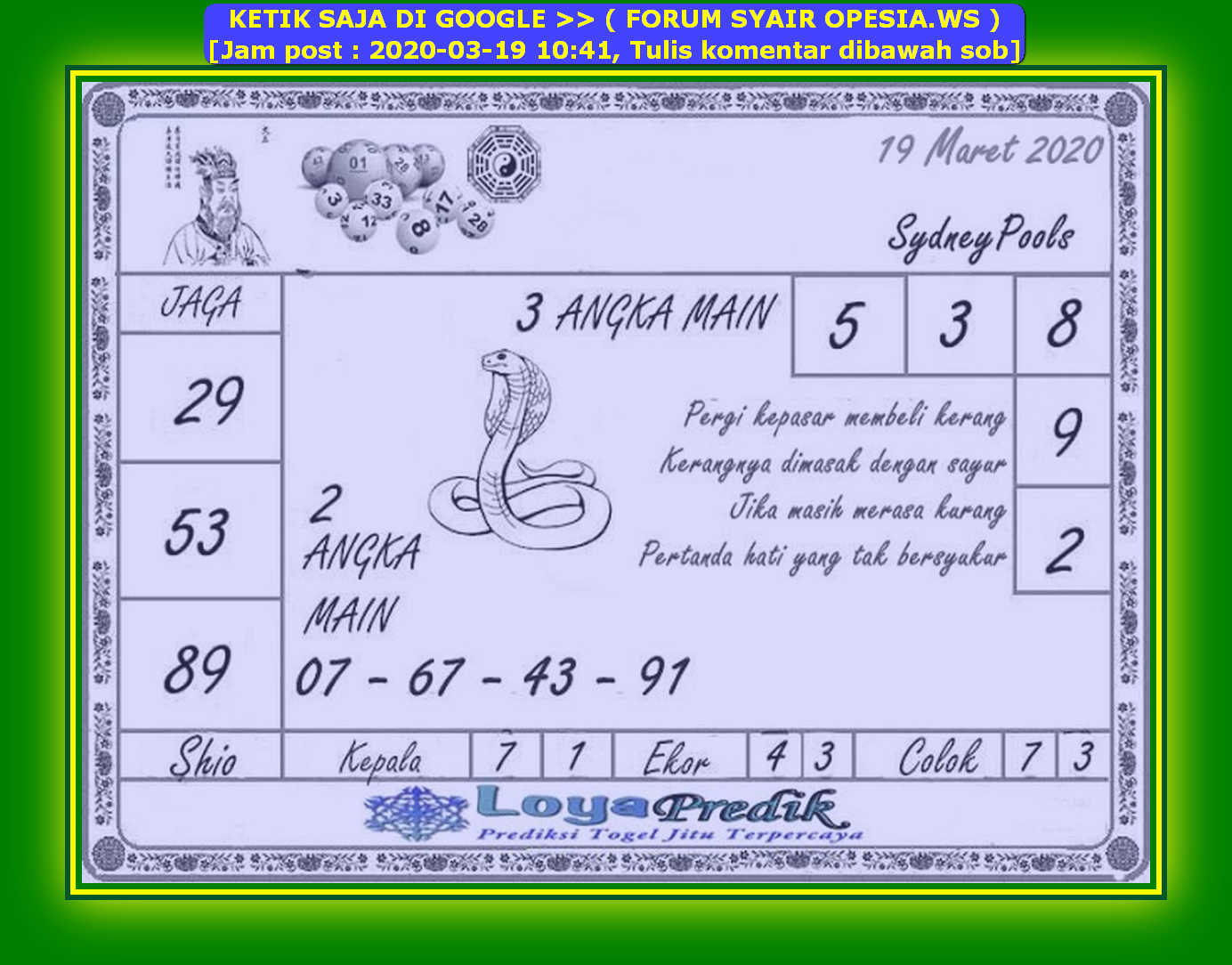 1 New Message Kode Syair Sydney 19 Maret 2020 Forum Syair Togel Hongkong Singapura Sydney