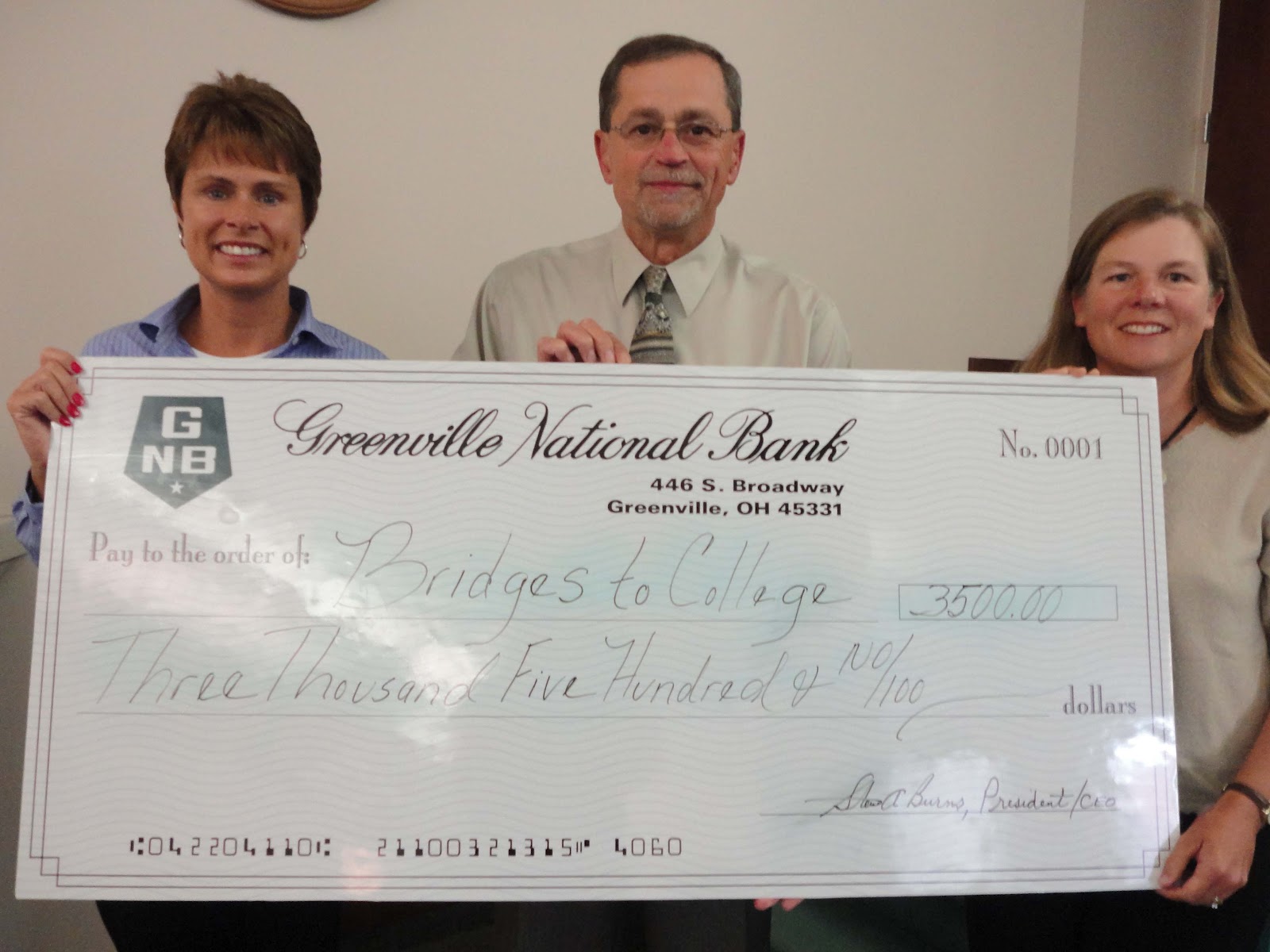 GREENVILLE NATIONAL DONATES TO BRIDGES TO COLLEGE