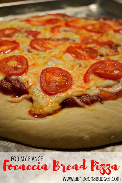 Pizza lovers! Try this focaccia bread pizza recipe from www.abrideonabudget.com!