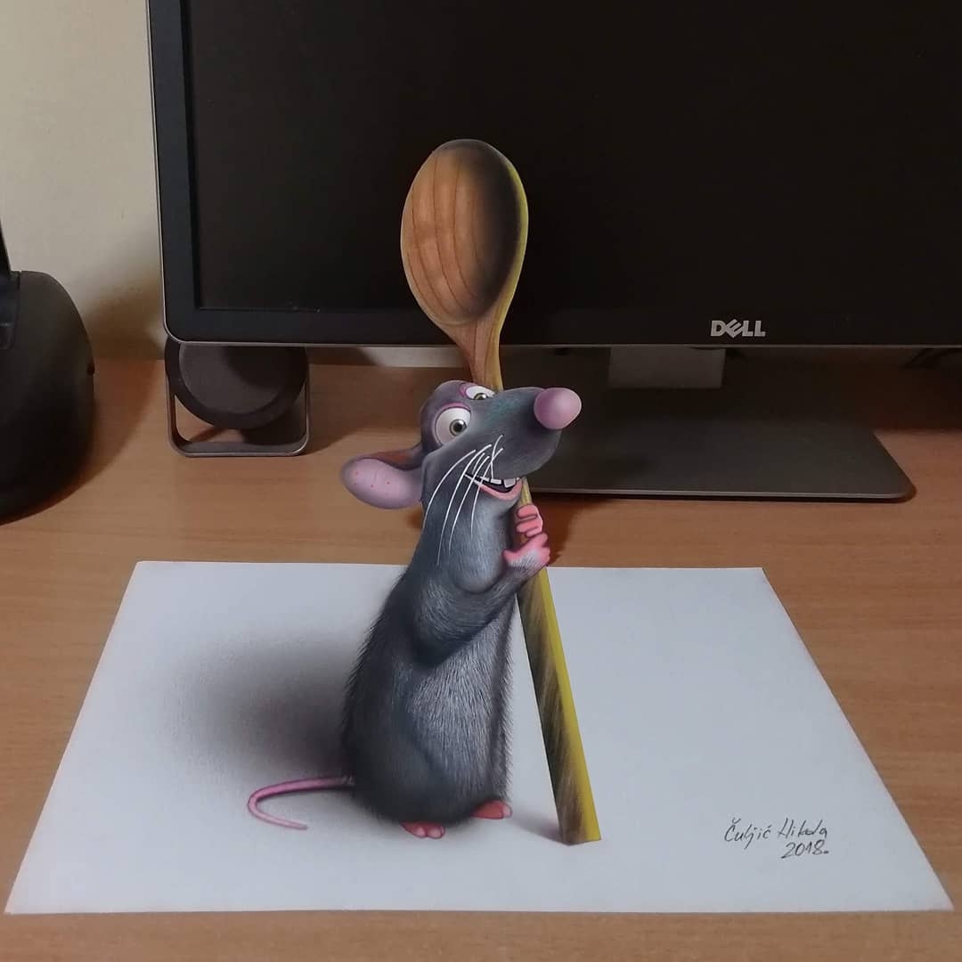 03-Remy-the-Rat-Ratatouille-Nikola-Čuljić-2D-Realistic-Drawings-that-look-3D-and-a-Video-www-designstack-co