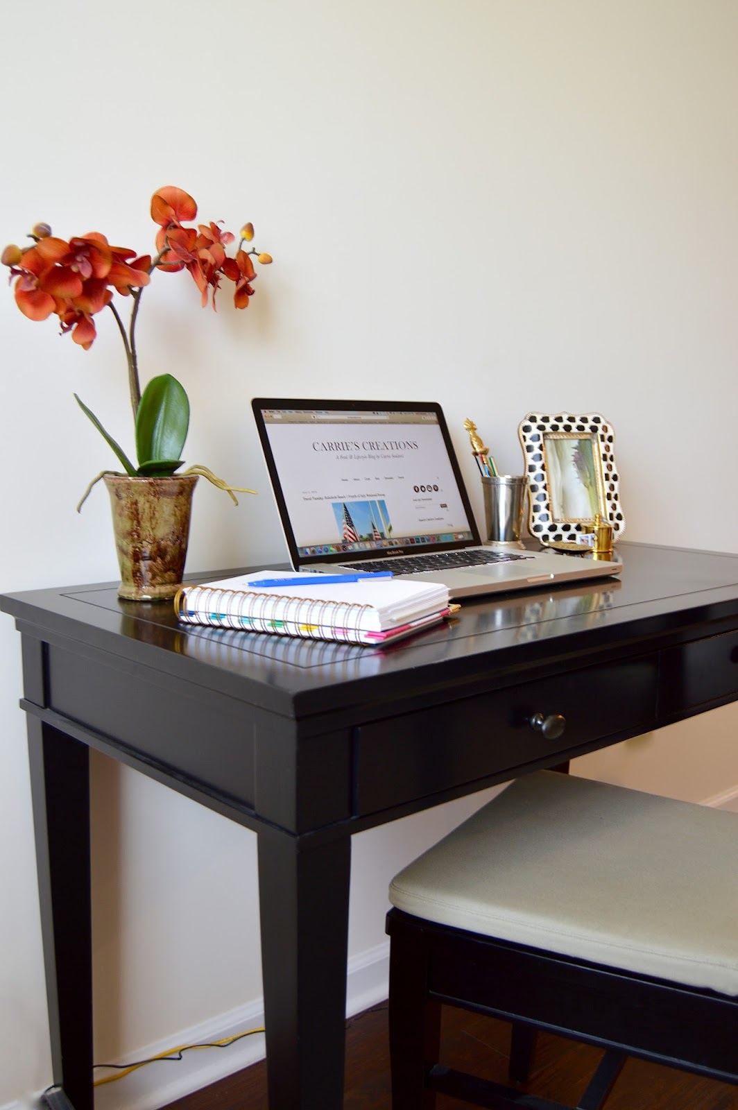 Carrie S Creations Desk Accessories For Back To School That Summer I Worked As A Teller And Saved Up Specifically For This Desk Chair Cushion Matching Bookcase Not Pictured From Crate Barrel
