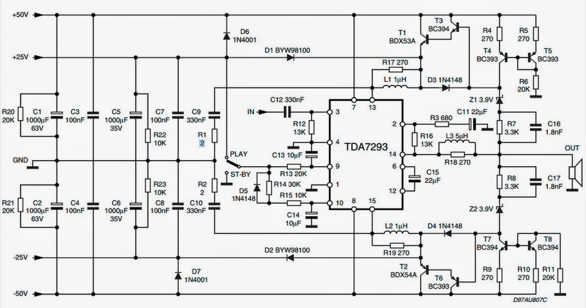 100W Subwoofer Amplifier Circuit Diagram