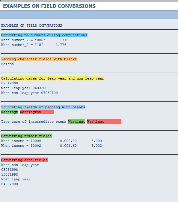 SAP ABAP, SAP UI5, SAP Fiori EXAMPLES ON CONVERSIONS