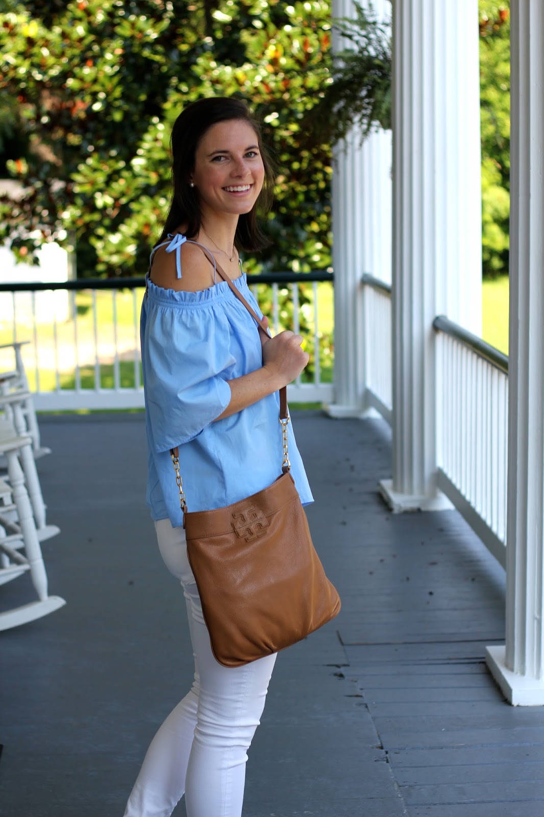 Prep In Your Step: Carolina Blue Off The Shoulder Top