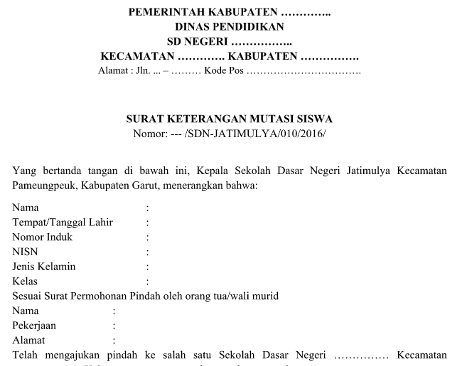 Surat Keterangan Pindah Sekolah Mutasi Siswa Terbaru