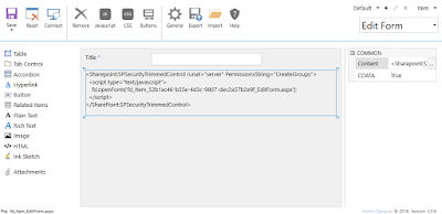 Using SPSecurityTrimmedControl in a SharePoint form