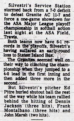 Silvestri' vs Granites August 19, 1981