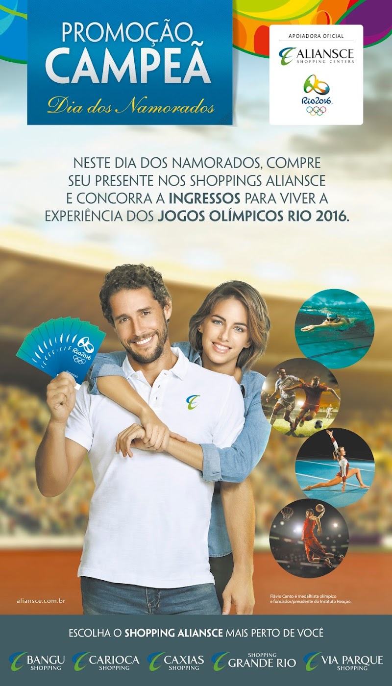 Aliansce Shopping Centers sorteia pacotes para os Jogos Olímpicos em campanha do Dia dos Namorados Aliansce Shopping Centers sorteia pacotes para os Jogos Olímpicos em campanha do Dia dos Namorados