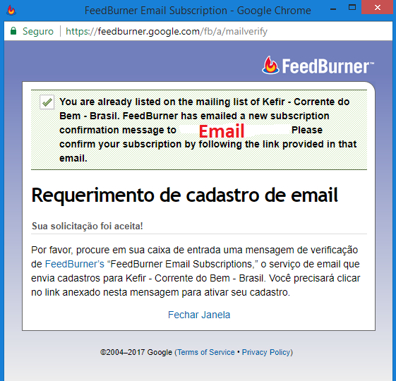 Solicitação aceita, mas tem que confirmar verificando a caixa de entrada e emails. Solicitação aceita, mas tem que confirmar verificando a caixa de entrada e emails.