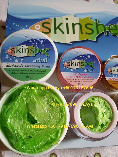 Skinshe Giftset Cream ( Shinete original ) Help reduce wrinkles freckles and dark spots faded. Anti oxidant with natural extracts. Fine white skin smooth and clear. Products you use, you will see the change. Within 15 days of the face. PRICE: 1 SET RM90 WEST MALAYSIA, RM95 EAST MALAYSIA..FREE POSTAGE WHATSAPP ORDER +60179187696 #skinshe #skinshegiftcream Skinshe Gift Set Cream in 1 set contains : 1. Skinshe Cleansing Foam ( White Cartridge, green meat ) Use clean face purely, no oil on the face and not dry skin. No. FDA 10-1-5754262 Ingredients : DI Water, Stearic Acid, Propylene glycol, Hostapon CT Paste, ODN, TEA, KD,Comperian 100 C, Myristic Acid, Amino coat, Bozeat 400, Cucumber Extract , Vitamin E, Vitamin B 3 Size: 40 g 2. Skinshe Day Cream ( Silver Cartridge ) Add moisture to the skin with a combination of natural energy collagen tripeptide. It is a collagen peptide extracted from deep sea fishing, is oil from the whales, seaweed deep. No. FDA 10-1-5800076 Ingredients : DI Water, AP Wax 80, OMC, Micronized, zinc oxide, DC345, Tianium dioxide nanosil, Hostaphat KL340D, Propylene glycol, Oligo GGF, Carrot Extract, Jojoba Leaf Extract, AVC, Paratexin FPX, Vitamin E, Glydant plus Size: 5 g 3. Skinshe Night Cream ( Gold Cartridge ) Sunscreen primer mix not sticky light cream. Make white face smooth and clear. Don't worry that face will have it because the ingredients of the cream has excellent quality. No. FDA 10-1-5800077 Ingredients : DI Water, AP Wax 80, Aminocoat, AVC, Propylene glycol, Oligo GGF, DC 345, Glycerine, Hostacphat KL 340D, Macadamia Oil, Glydant plus, Radish Extract, Arbutin, Kojic Acid , Vitamin B3, VitaminE, Mulberry Bark Extract , Allantion Size : 5 g 4. Skinshe Intensive Moisturizer Cream ( Pink Cartridge ) Help your skin hydrated throughout the night. Restore condition ready to welcome a new day, light cream not sticky. Comprising pueraria help tightening skin face taut. Beta glucan helps smooth skin. collagen helps strengthen the skin structure. vitamin helps the face radiant, mango extract helps keep skin youthful. No. FDA 10-1-5800080 Ingredients : DI Water, AP Wax 80, Aminocoat, GGF, Propylene glycol, DC 344, Propylene glycol, Hostacerin SAF, Macadamia Oil, Evening Primerose Oil, Tumeric Extract, Jojoba Leaf Extract, Lavender Extract, Allantion, Vitamin E Size : 10 g How to use Skinshe Giftset Cream in 1 day : In the morning. 1. Cleansing with Skinshe Cleansing Foam ( White Cartridge, green meat ) 2. Apply Skinshe Intensive Moisturizer Cream ( Pink Cartridge ) 3. Apply Skinshe Day Cream ( Silver Cartridge ) In the evening 1. Cleansing with Skinshe Cleansing Foam ( White Cartridge, green meat ) 2. Apply Skinshe Intensive Moisturizer Cream ( Pink Cartridge ) 3. Apply Skinshe Night Cream ( Gold Cartridge )