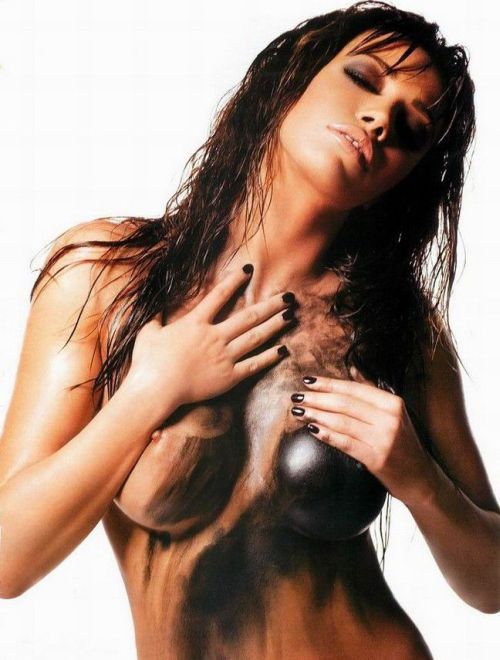 olga farmaki modelo nua mulher sensual sexy Max Magazine pintada a óleo negro