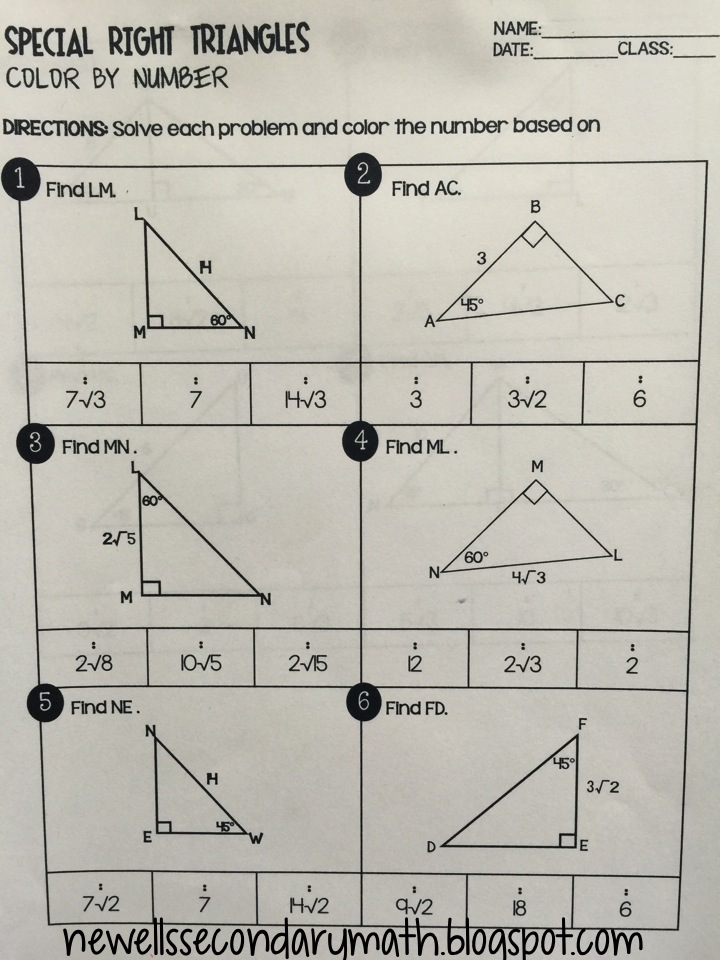 Special Right Triangles Color By Number Mrs Newell s Math