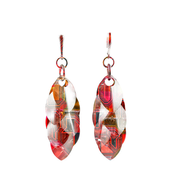 Petals to the Metal paper, aluminum, and resin earrings