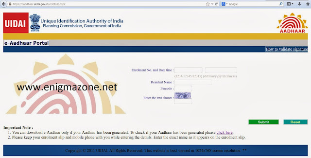 E-Aadhar Card Website Portel