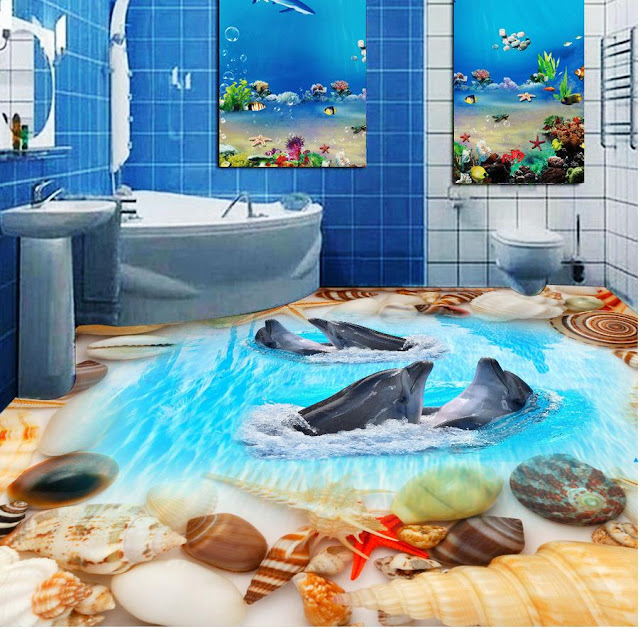 3D flooring designs - 3D bathroom floor murals