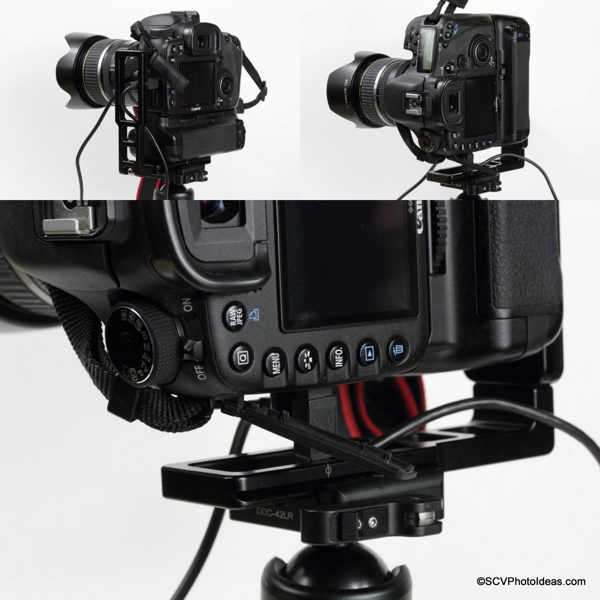 Hejnar L Bracket 44 on Gripped Canon EOS 7D - shifted with cable plugs