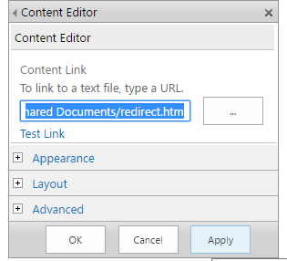 Setting Content Link property of the Content Editor Web Part