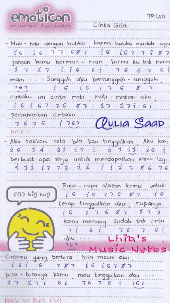 Not Angka Lagu Cinta Gila Triad Pianika Recorder Keyboard Suling