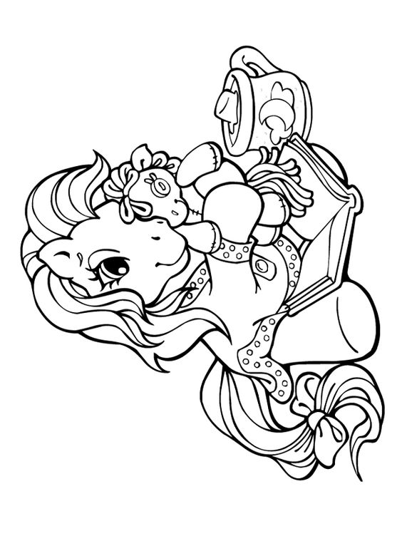 Tranh cho bé tô màu pony đọc sách