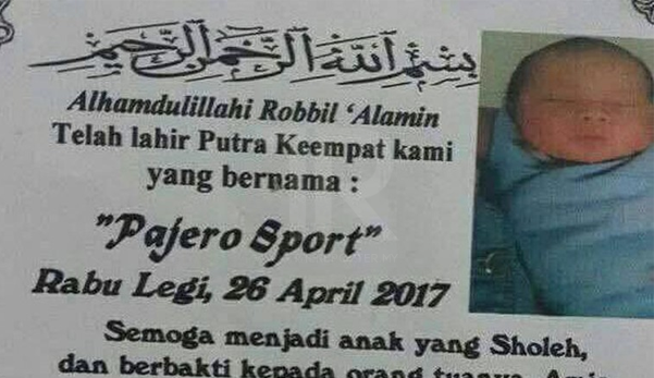 Ibu bapa beri bayi nama Pajero Sport, jadi bualan hangat netizen